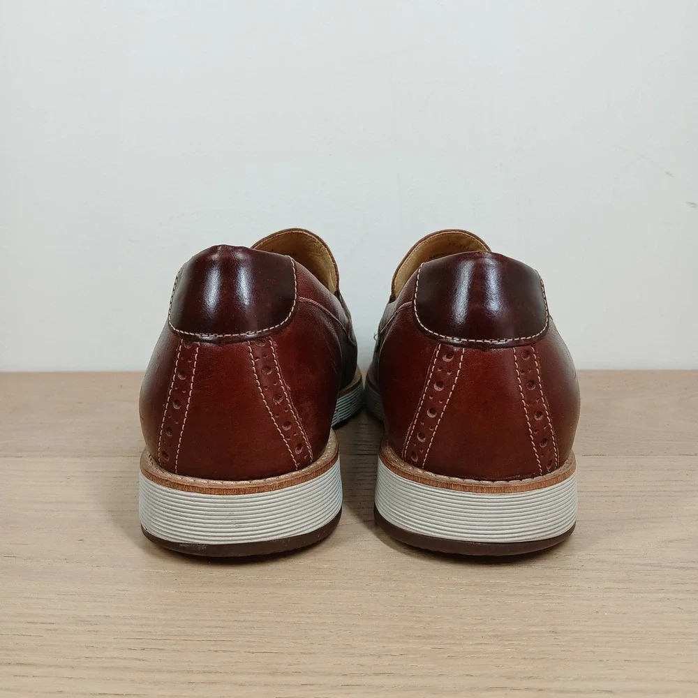 Johnson & Murphy Penny Loafer Men 10 Brown Leather Lightweight Wedge Sole Shoes